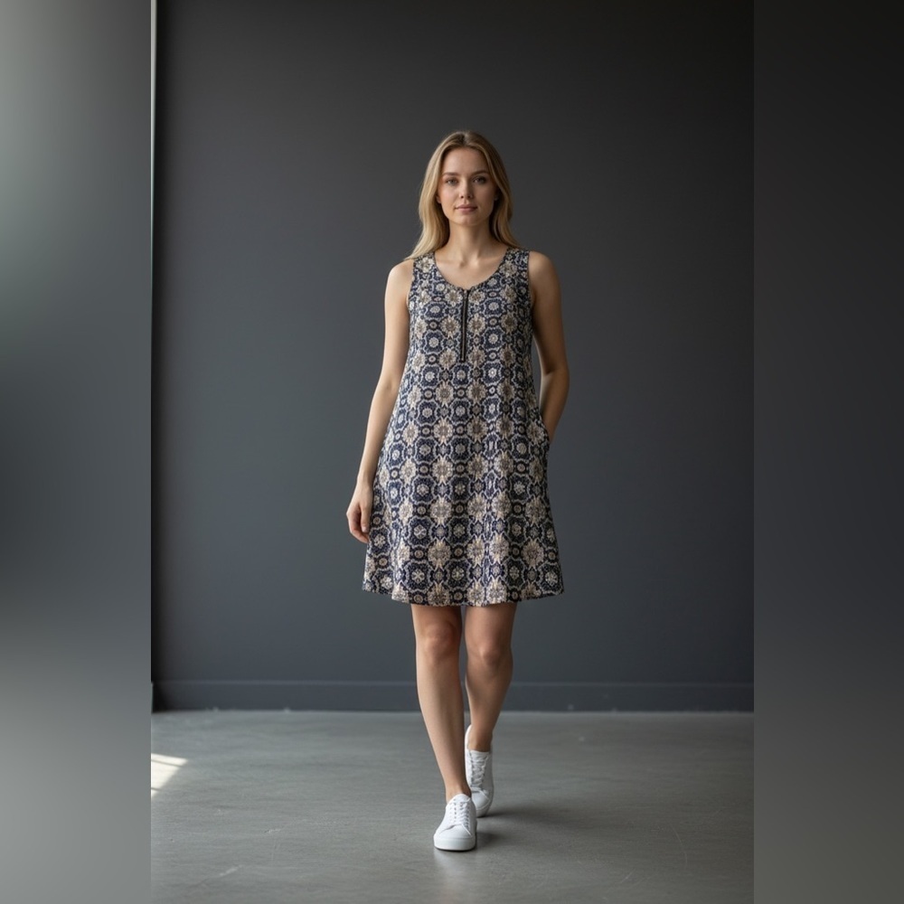 Papillon Zip-Front Sleeveless Dress